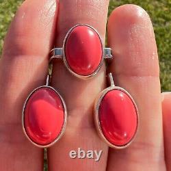 Cute Vintage Sterling Silver 925 Womens Jewelry Set of Stud Earrings Ring Size 8