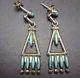Delicate Signed Vintage Zuni Sterling Silver & Turquoise Needlepoint Earrings