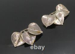 DESIGNER 925 Sterling Silver Vintage Floral Leaf Non Pierce Earrings EG9872