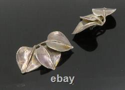 DESIGNER 925 Sterling Silver Vintage Floral Leaf Non Pierce Earrings EG9872