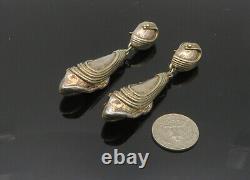 DESIGNER 925 Sterling Silver Vintage Sculpted Long Dangle Earrings EG10183