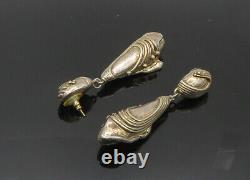DESIGNER 925 Sterling Silver Vintage Sculpted Long Dangle Earrings EG10183