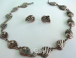 Danecraft R Sterling Silver Shell Necklace Or Bracelet & Screwback Earrings Vtg