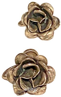 Danecraft Vintage Sterling Silver Flower Sculpture Screw Back Earrings