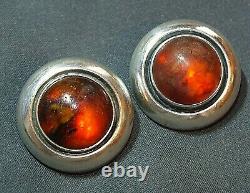 Danish Vintage Sterling Silver Ear Clips with Amber N. E. From