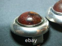 Danish Vintage Sterling Silver Ear Clips with Amber N. E. From