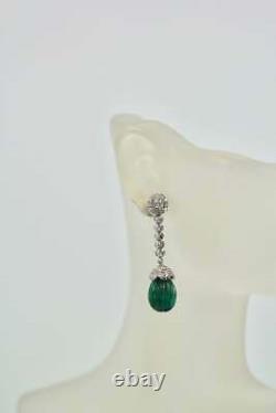 Dark Deep 21 Carat Emerald Fluted Ribbed Cubic Zirconia Vintage Drop Earrings