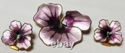 David Andersen (Purple Flowers) Vintage Sterling Silver Enamel Brooch/Earrings S