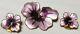 David Andersen (purple Flowers) Vintage Sterling Silver Enamel Brooch/earrings S