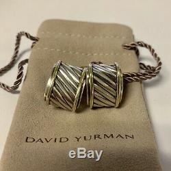 David Yurman Vintage Cigar Cable Band Earrings Sterling & 14k Yellow Gold EUC