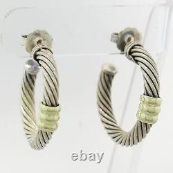David Yurman Vintage Estate Sterling Silver 14k Yellow Gold Cable Hoop Earrings