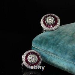 Dazzling White 2.10CT Cubic Zirconia With Pink Shiny Ruby Vintage Halo Earrings