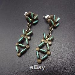 Delicate Vintage ZUNI Sterling Silver & TURQUOISE Needlepoint EARRINGS