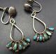 Delicate Vintage Zuni Sterling Silver & Turquoise Petit Point Earrings Screwback