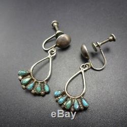 Delicate Vintage ZUNI Sterling Silver & TURQUOISE Petit Point EARRINGS Screwback