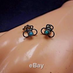 Delicate Vintage ZUNI Sterling & TURQUOISE Petit Point RING sz 6 & EARRINGS SET