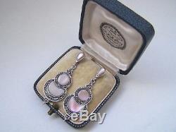 Delightful Vintage Solid Sterling Silver Mother Of Pearl Marcasite Earrings