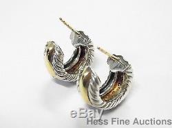 Diamond 18k Gold Sterling Silver David Yurman Small Hoop Vintage Earrings
