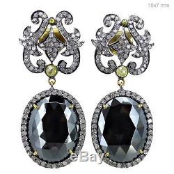 Diamond Black Spinel Dangle Earrings 14k Gold Sterling Silver Vintage Jewelry