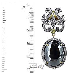 Diamond Black Spinel Dangle Earrings 14k Gold Sterling Silver Vintage Jewelry