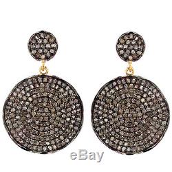 Diamond Pave Dangle Earrings 14k Yellow Gold Vintage 925 Sterling Silver Jewelry