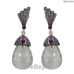 Diamond Pave Gemstone Dangle Earrings Vintage Style 925 Sterling Silver Jewelry