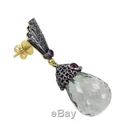 Diamond Pave Gemstone Dangle Earrings Vintage Style 925 Sterling Silver Jewelry