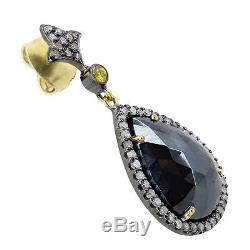 Diamond Spinel Dangle Earrings 14k Gold Sterling Silver Vintage Style Jewelry
