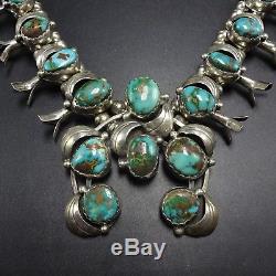 Diminutive Vintage NAVAJO Sterling Silver Turquoise SQUASH BLOSSOM Necklace SET
