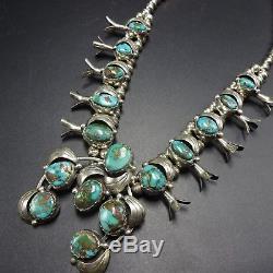 Diminutive Vintage NAVAJO Sterling Silver Turquoise SQUASH BLOSSOM Necklace SET