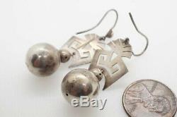 Distinctive Antique Late Victorian English Sterling Silver Orb Drop Earrings