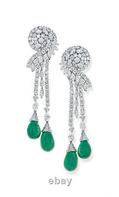 Drop-Shaped Emeralds, Marquise & Circular-Cut Cubic Zirconia Chandelier Earrings