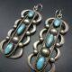 Elegant Vintage Navajo Cast Sterling Silver Turquoise Dangle Earrings Pierced