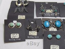 ESTATE LOT 10 Pair Vintage Sterling Turquoise Navajo Zuni Pierced Earrings BE542