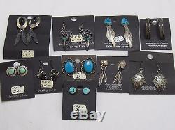 ESTATE LOT 10 Pair Vintage Sterling Turquoise Navajo Zuni Pierced Earrings BE542