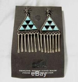 ESTATE Native American Vintage Sterling Silver Zuni Turquoise Earrings K1035