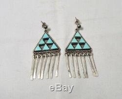 ESTATE Native American Vintage Sterling Silver Zuni Turquoise Earrings K1035