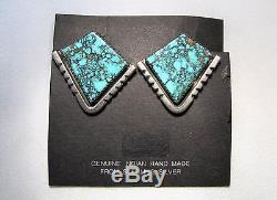 ESTATE Vintage Navajo J. Nelson LONE MOUNTAIN Turquoise Sterling Earrings C623