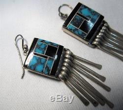 ESTATE Vintage Sterling Silver NAVAJO Turquoise Spiderweb Dangle Earrings C961
