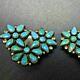 Exquisite Vintage Zuni Sterling Silver Turquoise Petit Point Earrings Clip-on