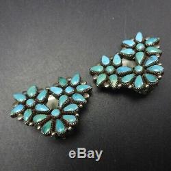 EXQUISITE Vintage ZUNI Sterling Silver TURQUOISE Petit Point EARRINGS Clip-On