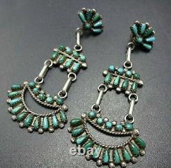 EXQUISITE Vintage ZUNI Sterling Silver TURQUOISE Snake Eye Petit Point EARRINGS
