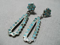 Early 1900's Vintage Zuni Snake Eyes Turquoise Sterling Silver Earrings Old