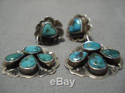 Early Very Rare Heart Turquoise Sterling Silver Vintage Navajo Earrings