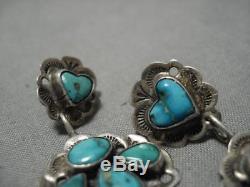 Early Very Rare Heart Turquoise Sterling Silver Vintage Navajo Earrings