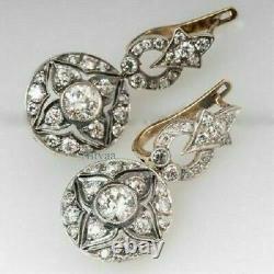 Earring Dangle 4Ct Old Cut Diamond Art Deco Antique Vintage 14K White Gold Over