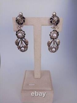 Earrings Big Droop Flower Earrings Sterling silver and Pearl Frida Kahlo Vintage