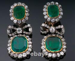 Earrings Lab Created Green Emerald Bow 925 Sterling Silver Halo Vintage Style