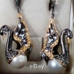Earrings Russian Sterling silver Faberge design fine Enamel vintage antiquary