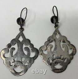 Elegant Vintage Sterling Silver Mexican Taxco Cutout Dangle Pierced Earrings